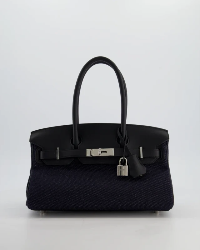 Hermès HERMÈS BIRKIN SHOULDER LIGHT 29 BAG IN BLEU INDIGO BLANC & NOIR TISSAGE JEAN PHW BS29BI 2