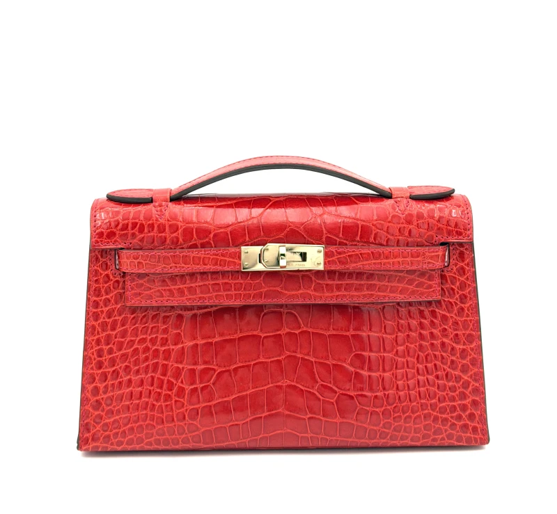 Hermès KELLY POCHETTE CROCODILE SHINY BRAISE GHW KPCR 2