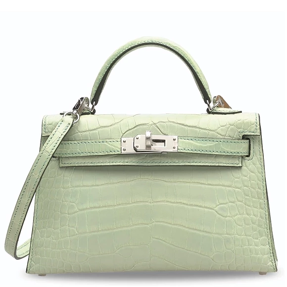 KELLY MINI 20 ALLIGATOR MATTE VERT D'EAU PHW