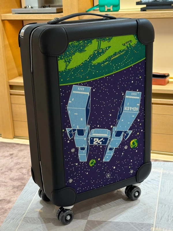 Hermès Limited Edition Bleu Nuit, Vert Vertigo, Vert Amande Canvas and Clemence Odyssey R.M.S. Rolling Mobility Suitcase Aluminum and Steel Hardware R. M. S Odyssey 2