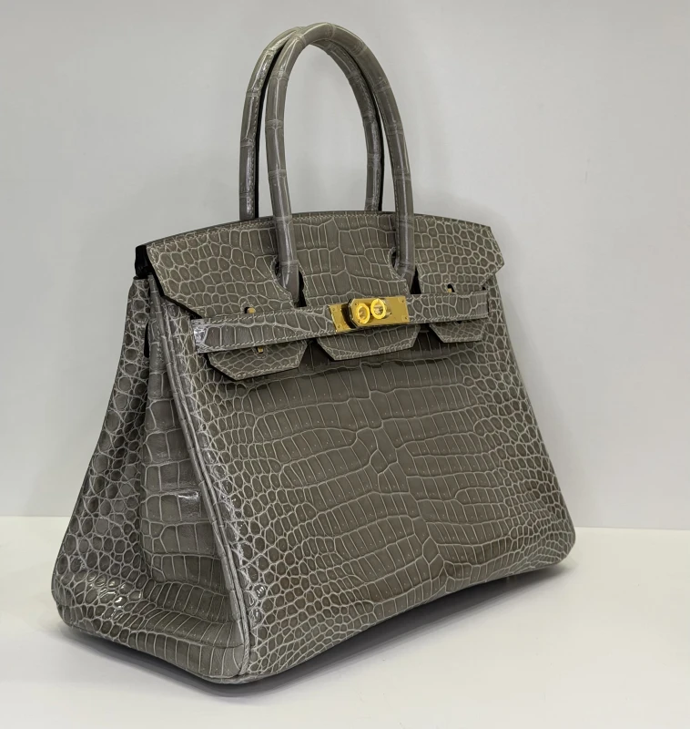 Hermès HERMES BIRKIN 30  CROCODILE POROSUS SHINY GRIS TOURTERELLE GHW B30CPGT 4