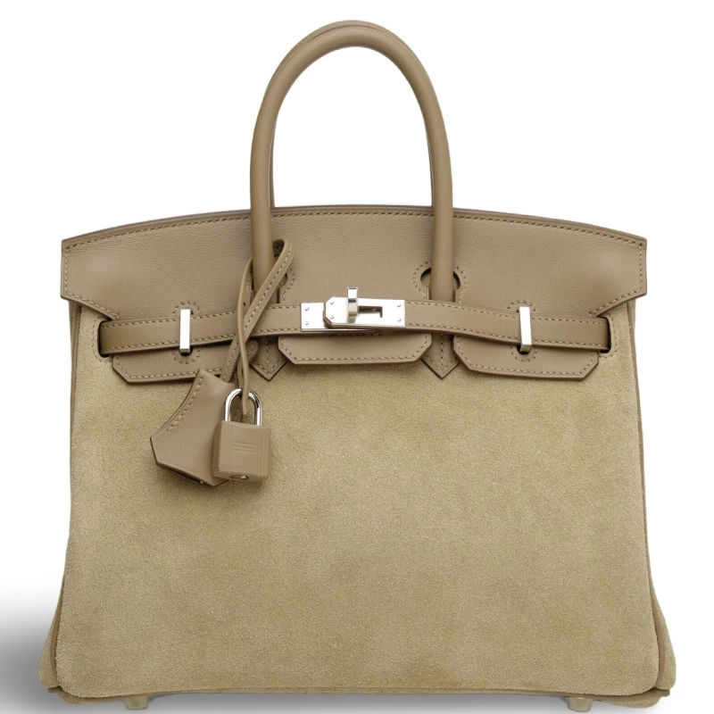 Hermès BIRKIN 25 VEAU GRIZZLY / VEAU SWIFT GRIS CAILLOU / ETOUPE PHW B25GRIZZLY