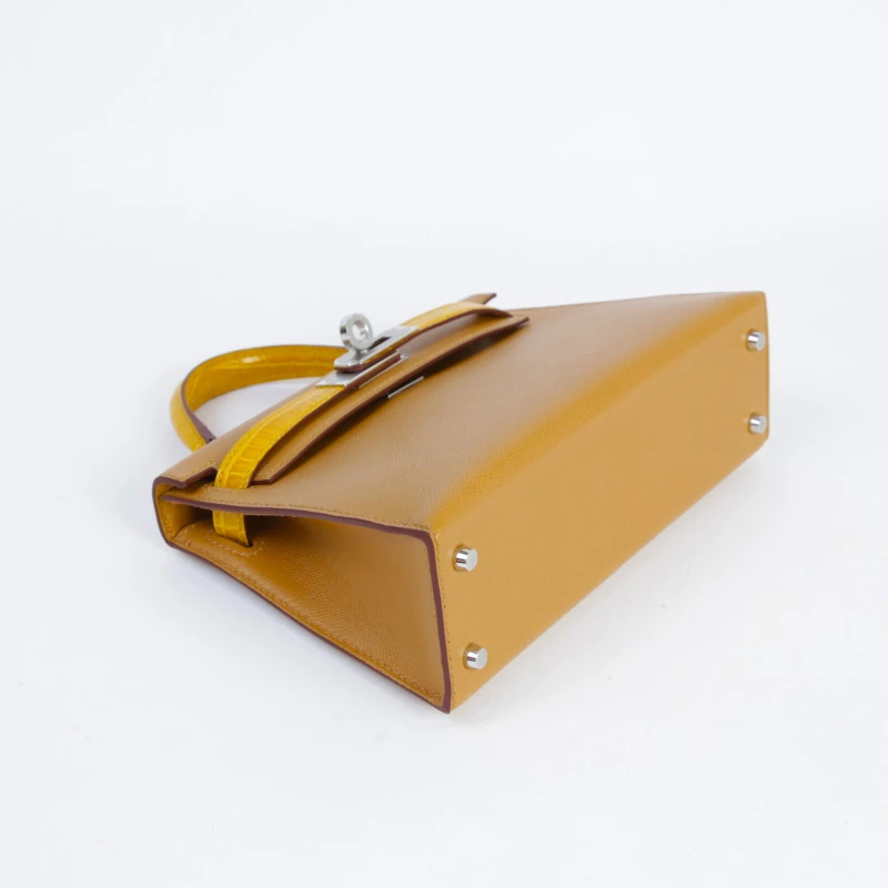 Hermès KELLY 20 MINI VEAU MADAME/ALLIGATOR SHINY SESAME/JAUNE AMBRE PHW K20MASJ 4