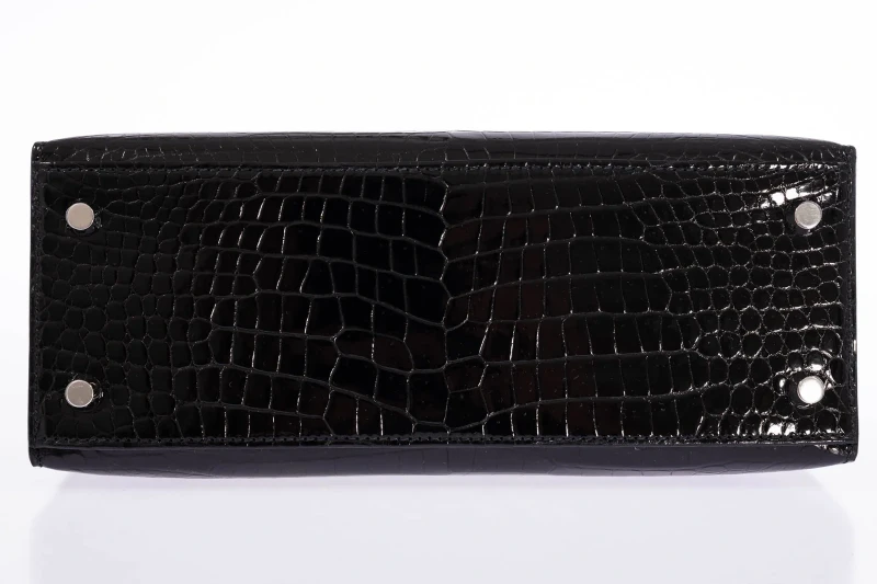 Hermès KELLY SELLIER 25 SHINY CROCODILE POROSUS NOIR PHW K25AN 6