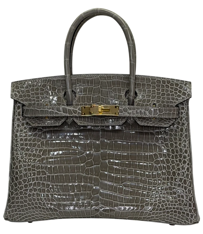 HERMES BIRKIN 30  CROCODILE POROSUS SHINY GRIS TOURTERELLE GHW