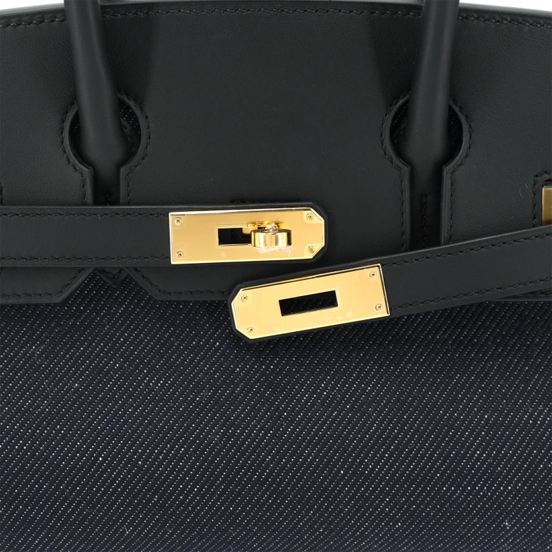 Hermès HERMÈS BIRKIN SHOULDER LIGHT 29 BAG IN BLEU INDIGO BLANC & NOIR TISSAGE JEAN PHW BS29BI 5