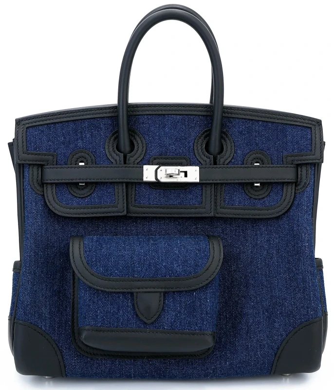 BIRKIN CARGO 25 DENIM/VEAU SWIFT MOYEN/NOIR PHW
