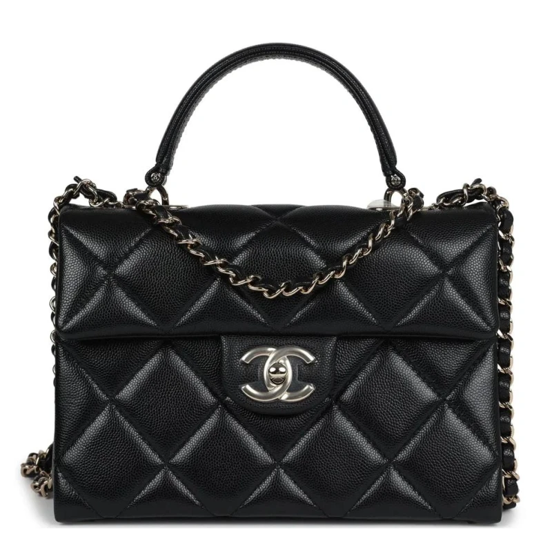 Chanel Small Square Top Handle Flap Bag Black Caviar Light Gold Hardware AS4711B155839 1