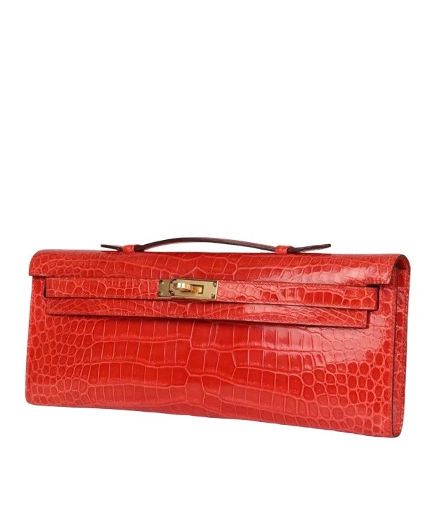 Hermès KELLY CUT ORANGE POPPY SHINY POROSUS CROCODILE GHW KellyCut 5