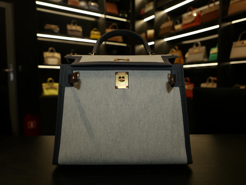 Hermès KELLY 28 TOILE / VEAU SWIFT ARDOISE GHW K28Toile 2