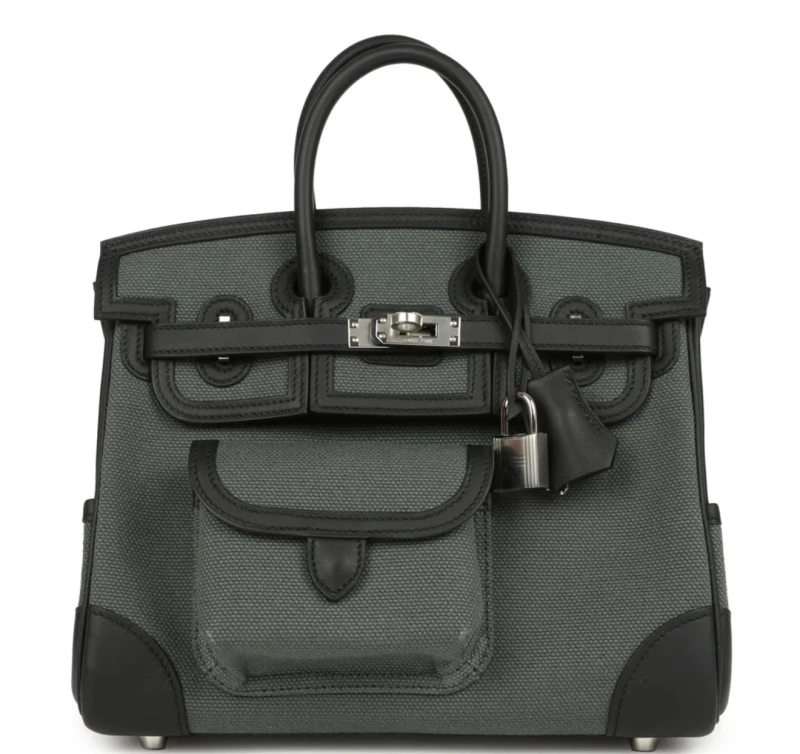 Hermès BIRKIN CARGO VERT MANGROVE TOILE GOELAND AND BLACK SWIFT PHW B25cargo 1
