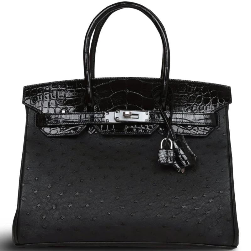 BIRKIN 30 TOUCH ALLIGATOR LISSE / OSTRICH NOIR PHW