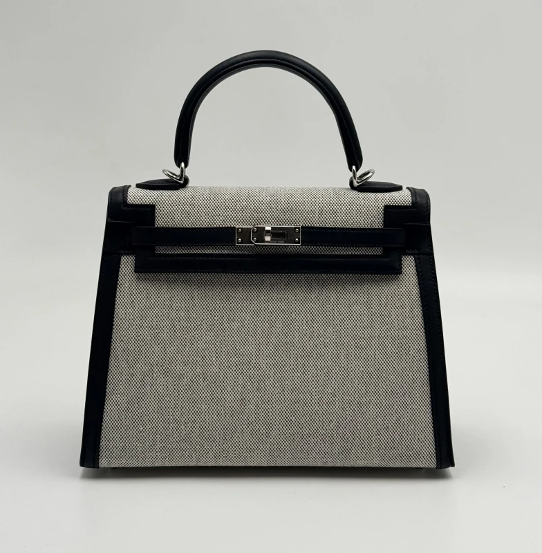 Hermès KELLY 25 TOILE / VEAU SWIFT CANVAS / GRIS MISTY PHW K25Toile 2