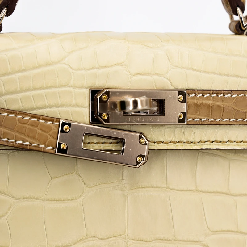 Hermès KELLY 20 HSS MATE ALLIGATOR VANILLE/KRAFT PBHW K20AKV 5