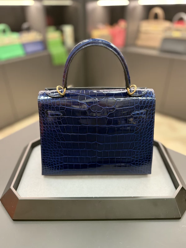 Hermès KELLY SELLIER 25 CROCODILE LISSE BLEU SAPHIR GHW K25CBS 4