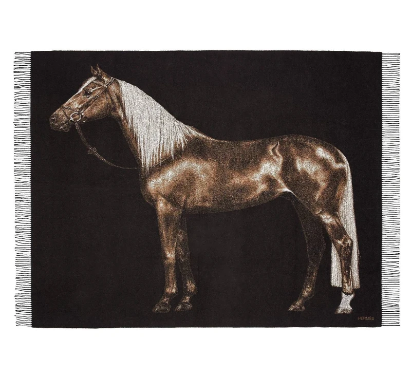 Blanket in jacquard woven cashmere with "Cheval Palomino" print