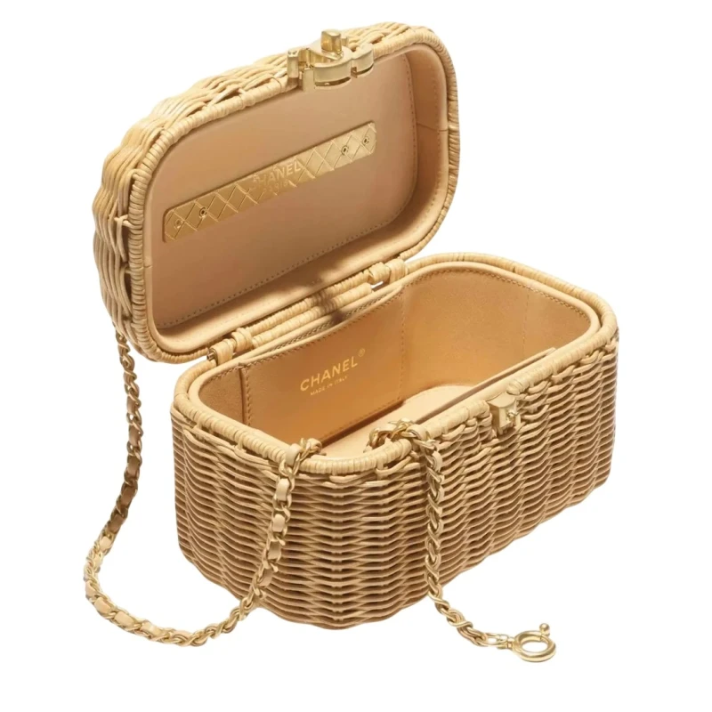 Chanel Vanity Case Braided Rattan Gold Tone Metal in Beige VCBRGTMB 3