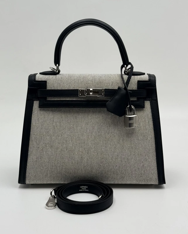 Hermès KELLY 25 TOILE / VEAU SWIFT CANVAS / GRIS MISTY PHW K25Toile 6