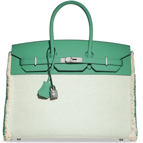 BIRKIN 35 FRAY CANVAS LIMITED EDITION VEAU SWIFT / TWILL H CANVAS FRAY MENTHE PHW