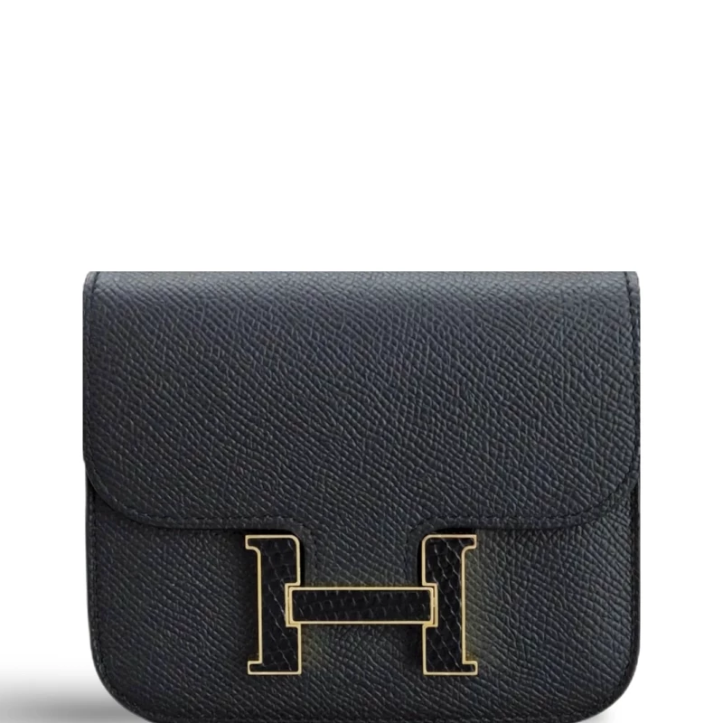 CONSTANCE SLIM WALLET EPSOM NOIR LIZARD BUCKLE