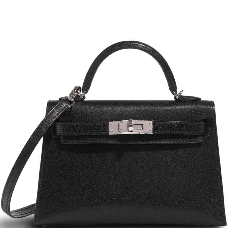 KELLY 20 MINI CHEVRE NOIR PHW
