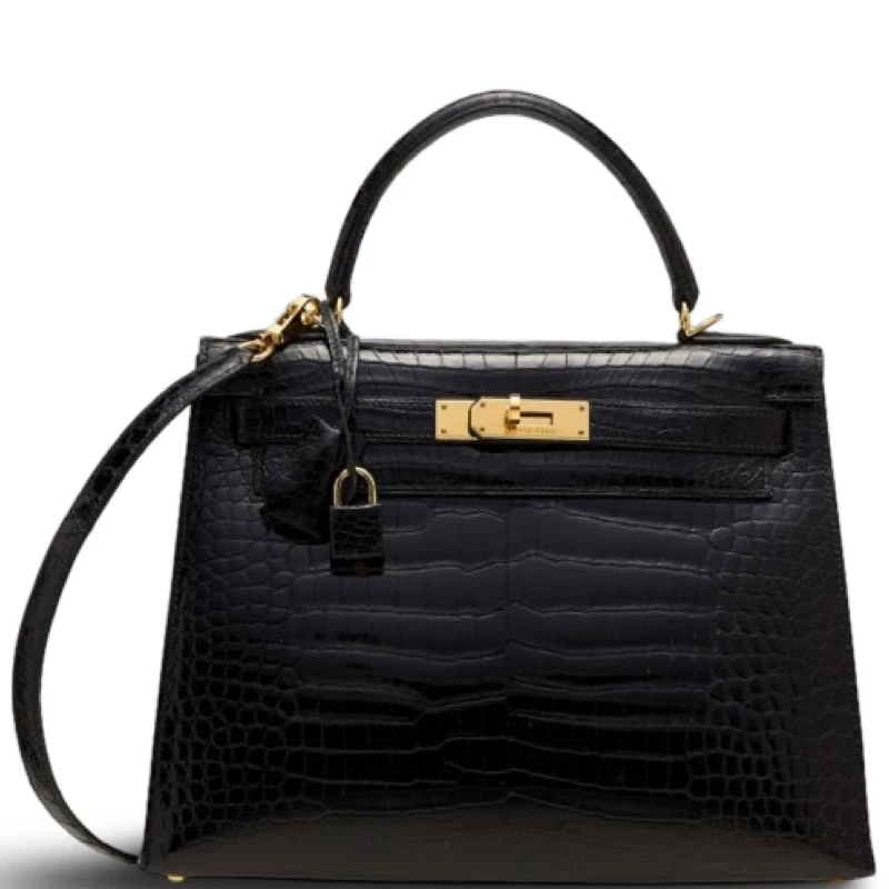 KELLY 28 CROCODILE POROSUS LISSE NOIR GHW