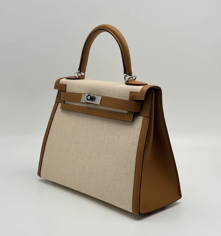 Hermès KELLY 28 TOILE H/VEAU SWIFT BISCUIT/ECRU PHW K28Toile 3