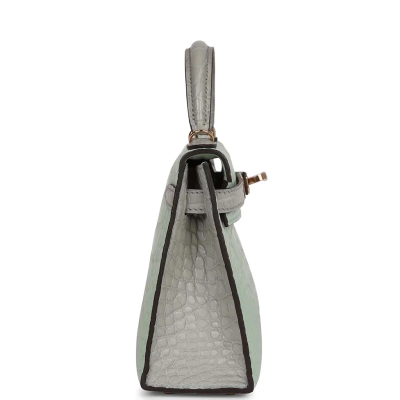 Hermès KELLY 20 MINI SPECIAL ORDER ALLIGATOR MATTE VERT D'EAU / GRIS PALE PHW K20AMN 4