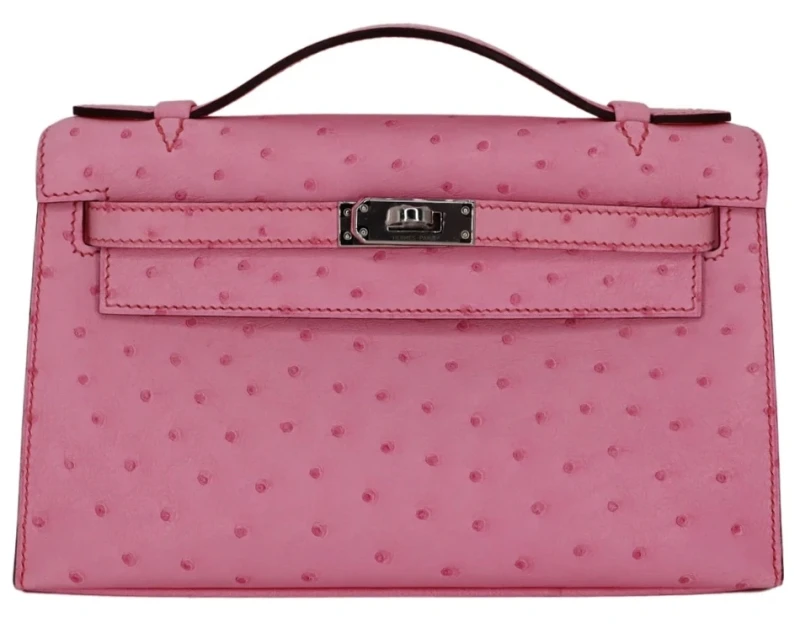 KELLY POCHETTE OSTRICH BUBBLEGUM PHW