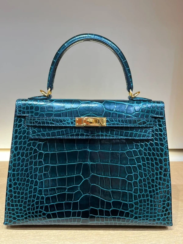 Hermès KELLY SELLIER 25 ALLIGATOR LISSE VERT CYPRESS GHW K25AVC 2
