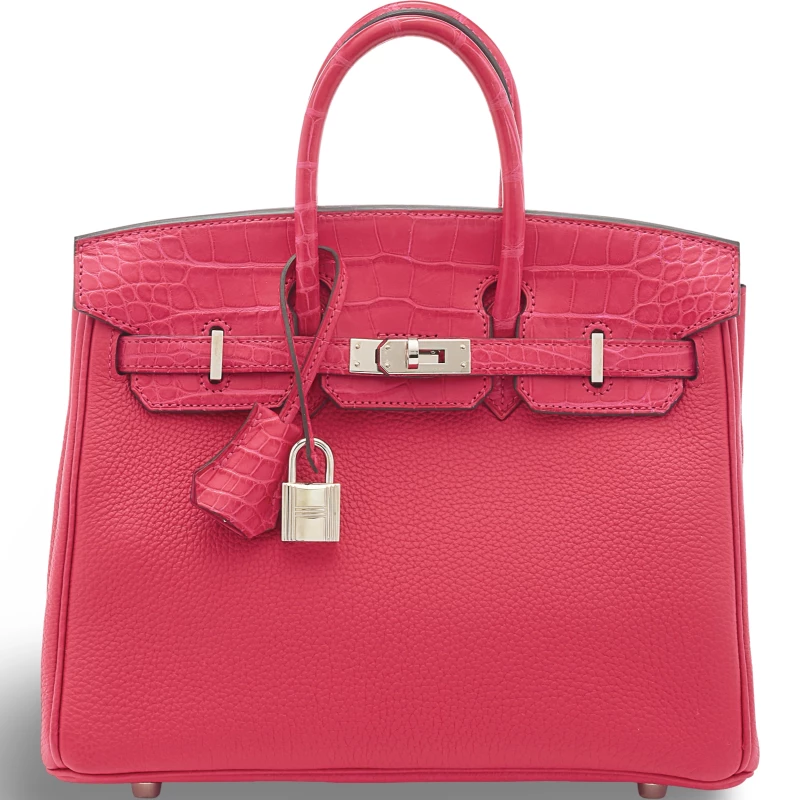 BIRKIN TOUCH 25 VEAU TOGO ALLIGATOR MATTE ROSE EXTREME PHW