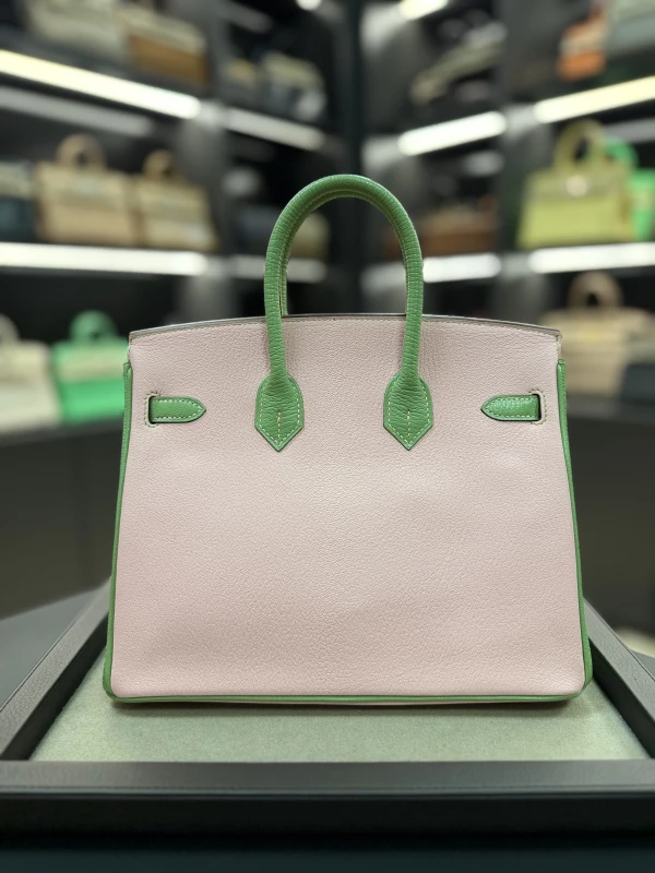 Hermès BIRKIN 25 HSS SPECIAL ORDER CHEVRE ROSE SAKURA VERT CRIQUET RGHW B25HSS 5