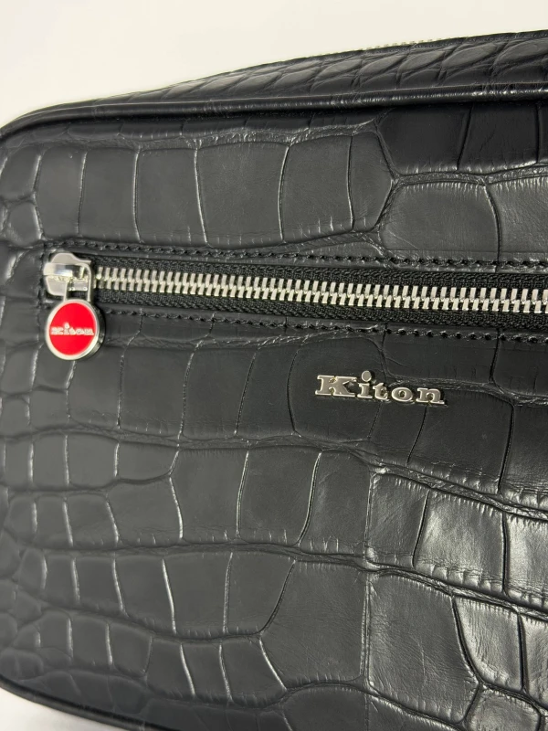  Kiton  Black Crocodile Leather Pochette Purse 4