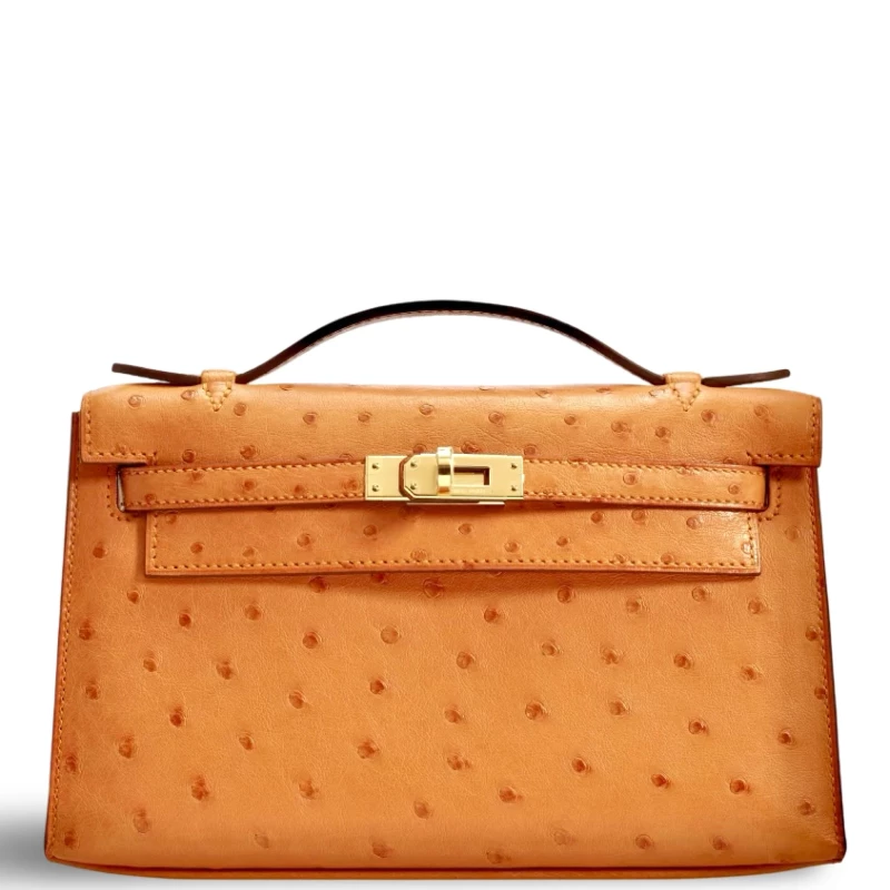 KELLY POCHETTE 22 OSTRICH APRICOT GHW