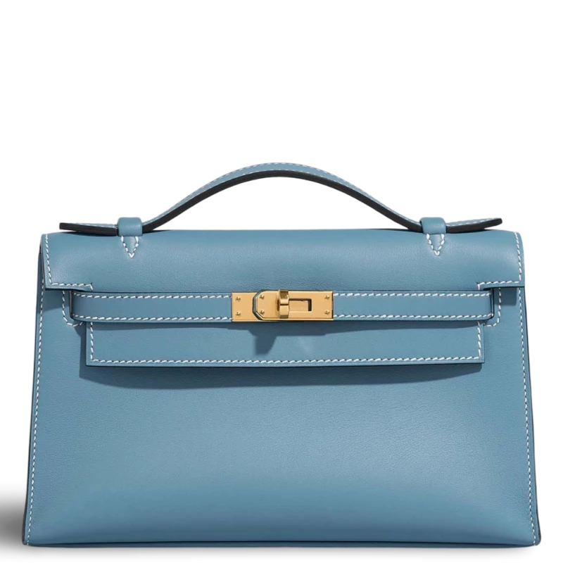 Hermès KELLY POCHETTE VEAU SWIFT BLEU JEAN GHW KPSBJ