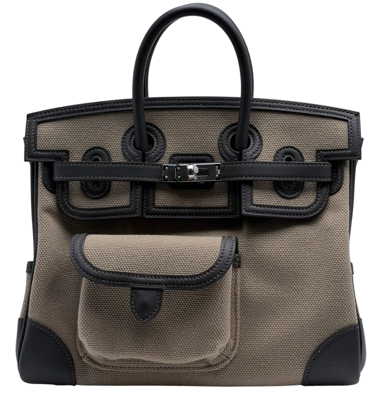 BIRKIN CARGO 25 VEAU SWIFT / TOILE MOUSSE / BAI-BRUN PHW