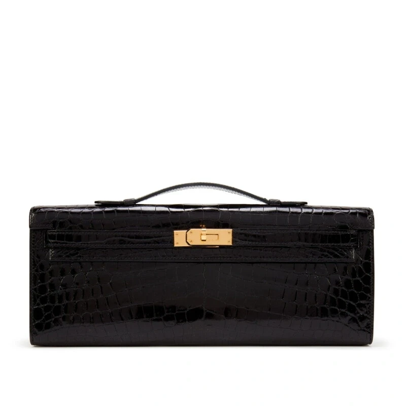 KELLY CUT SHINY CROCODILE NILOTICUS NOIR GHW