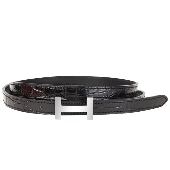 Hermès CROCODILE POROSUS LISSE NOIR. PHW Hermès