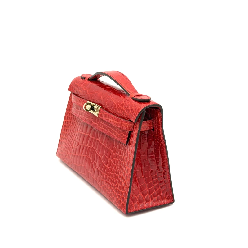 Hermès KELLY POCHETTE CROCODILE SHINY BRAISE GHW KPCR 3