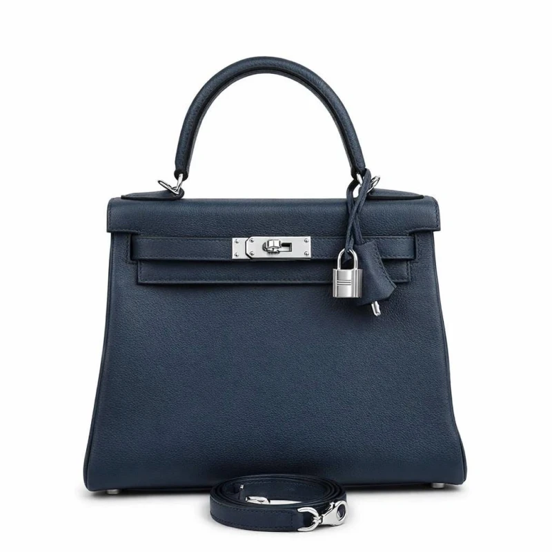 Kelly 28 Retourne Veau Evercolor Bleu Abysse PHW