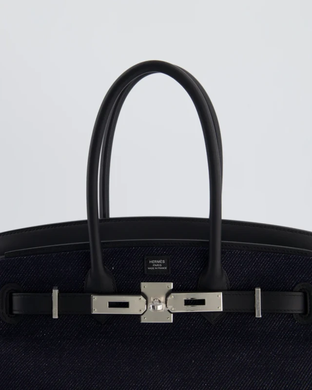 Hermès HERMÈS BIRKIN SHOULDER LIGHT 29 BAG IN BLEU INDIGO BLANC & NOIR TISSAGE JEAN PHW BS29BI 9