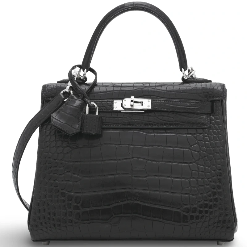 KELLY RETOURNE 25 ALLIGATOR MATTE NOIR PHW