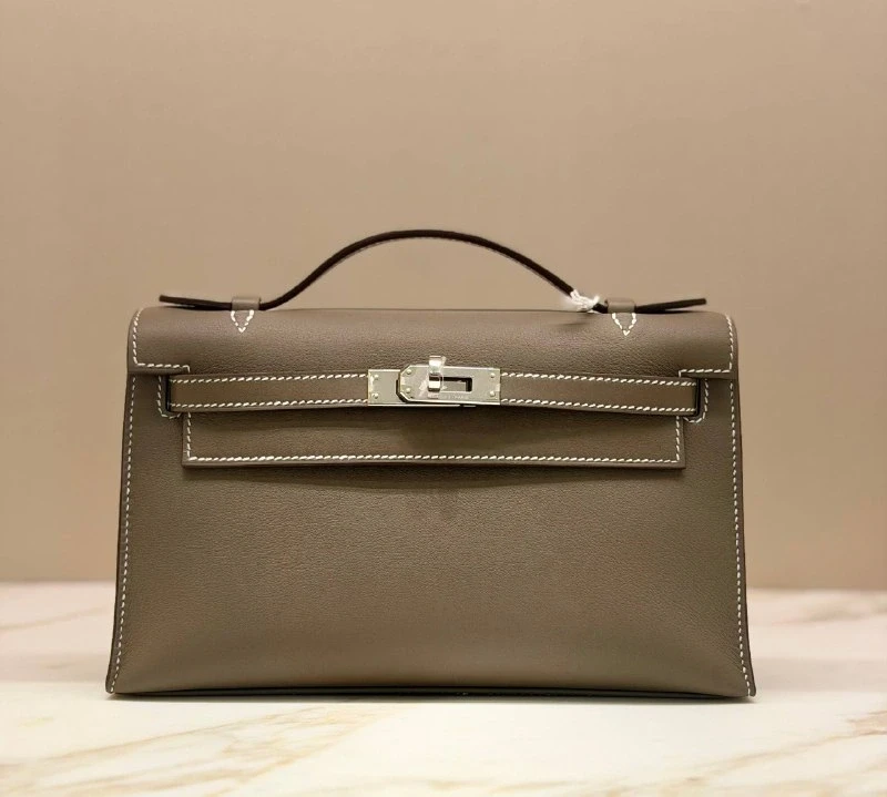 Hermès Kelly Pochette Veau Swift Etoupe PHW KPSP 2