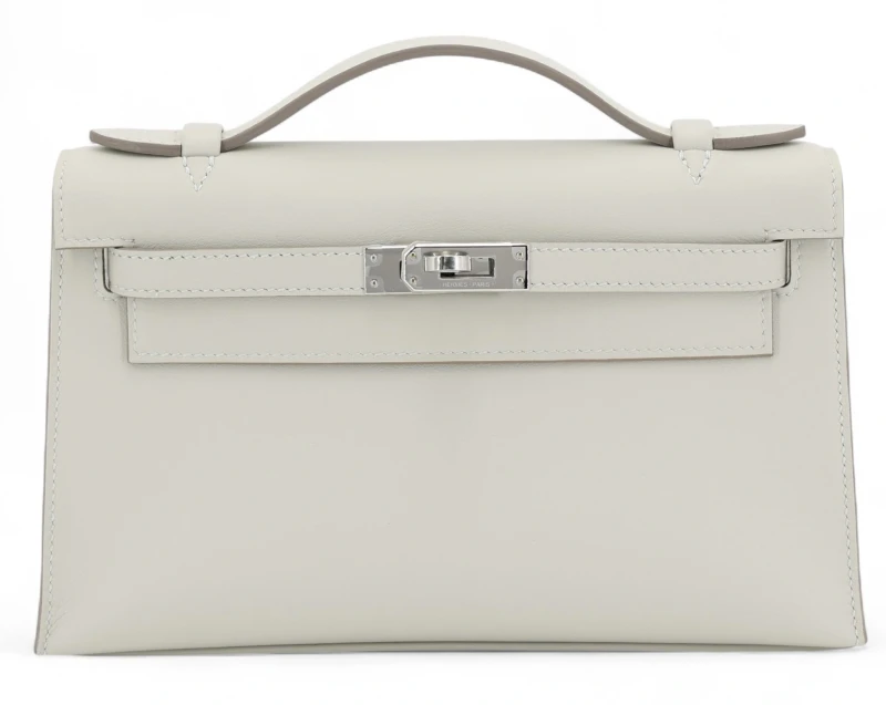 KELLY POCHETTE VEAU SWIFT GRIS PERLE PHW