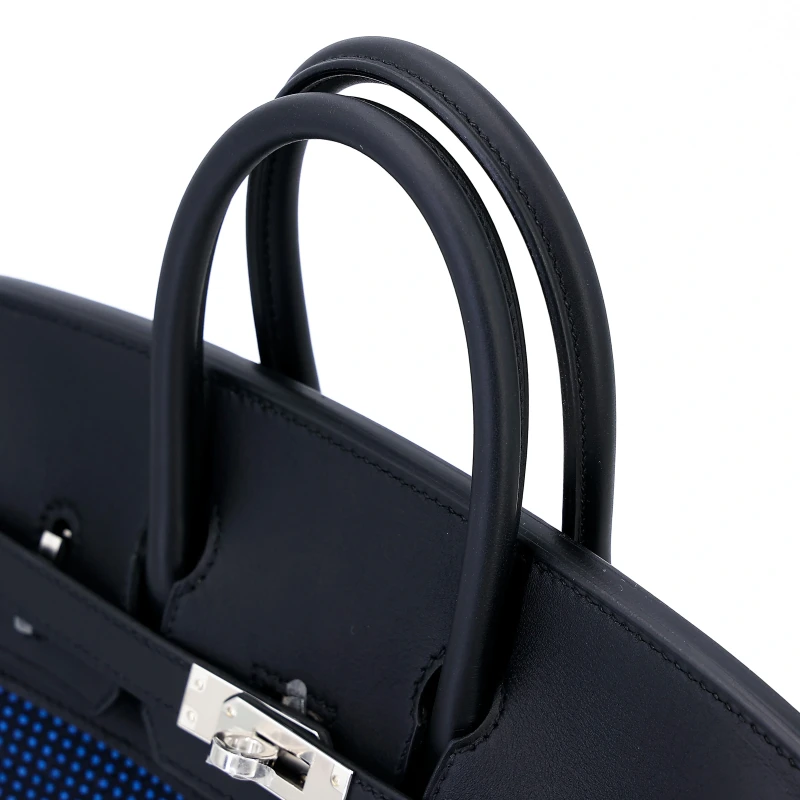 Hermès BIRKIN 25 BLACK SWIFT/NAVY TOILE QUADRILLE PHW B25TOILE 3