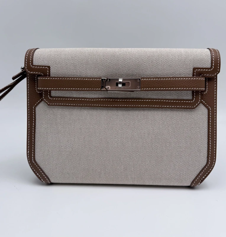 Hermès KELLY DEPECHES 25 TOILE H/VEAU TOGO ECRU-BEIGE/GOLD PHW KD25TTEB 3