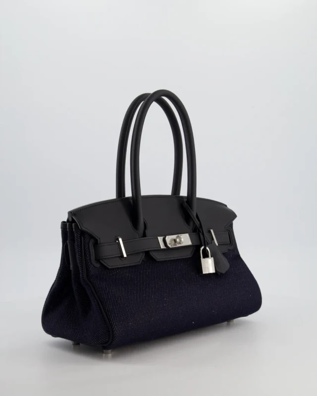 Hermès HERMÈS BIRKIN SHOULDER LIGHT 29 BAG IN BLEU INDIGO BLANC & NOIR TISSAGE JEAN PHW BS29BI 4