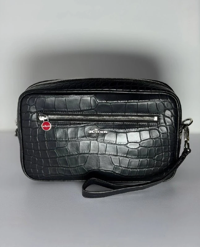  Kiton  Black Crocodile Leather Pochette Purse 2