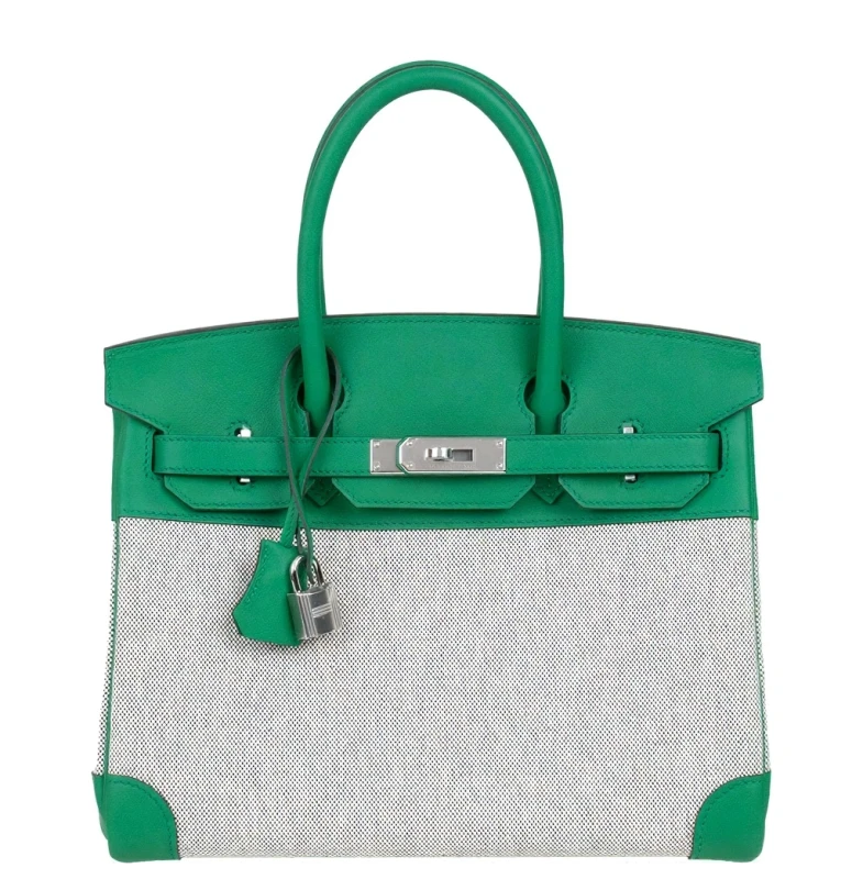 Hermès BIRKIN 30 TOILE / SWIFT ECRU-NOIR VERT VERTIGO PHW B30TEV 1