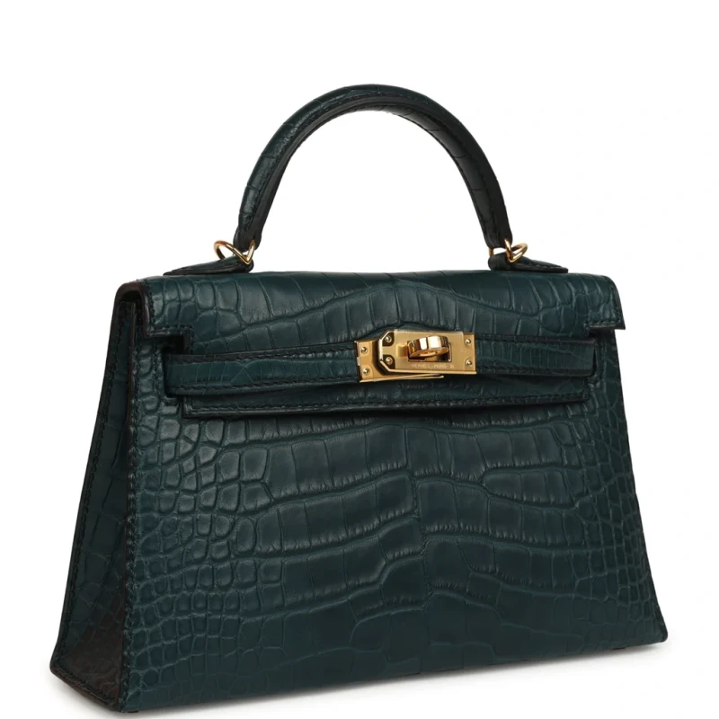 Hermès KELLY 20 MATE ALLIGATOR VERT ROUSSEAU GHW K20AVR 3
